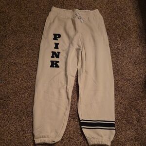 PINK Victoria's Secret Cream Joggers with Black Accents